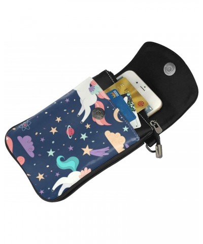 Cute Unicorn Stars Pattern Leather Cell Phone Crossbody Wallet Purses Small Crossbody Bags for Women $16.99 Crossbody Bags