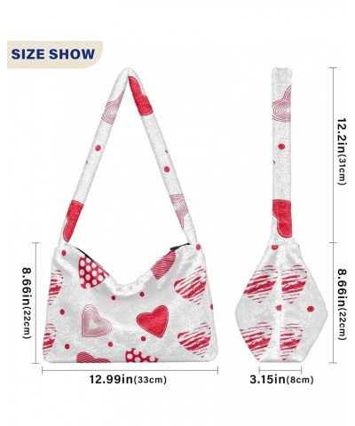 Summer Red Hearts Plush Underarm Bag Women's Tote Handbags Fluffy Shoulder Bag for Autumn and Winter $9.60 Shoulder Bags