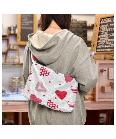 Summer Red Hearts Plush Underarm Bag Women's Tote Handbags Fluffy Shoulder Bag for Autumn and Winter $9.60 Shoulder Bags