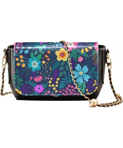 Colorful Flowers Crossbody Bags for Women Retro Cross Body Purse Small PU Leather Shoulder Handbags with Chain Strap $15.05 C...