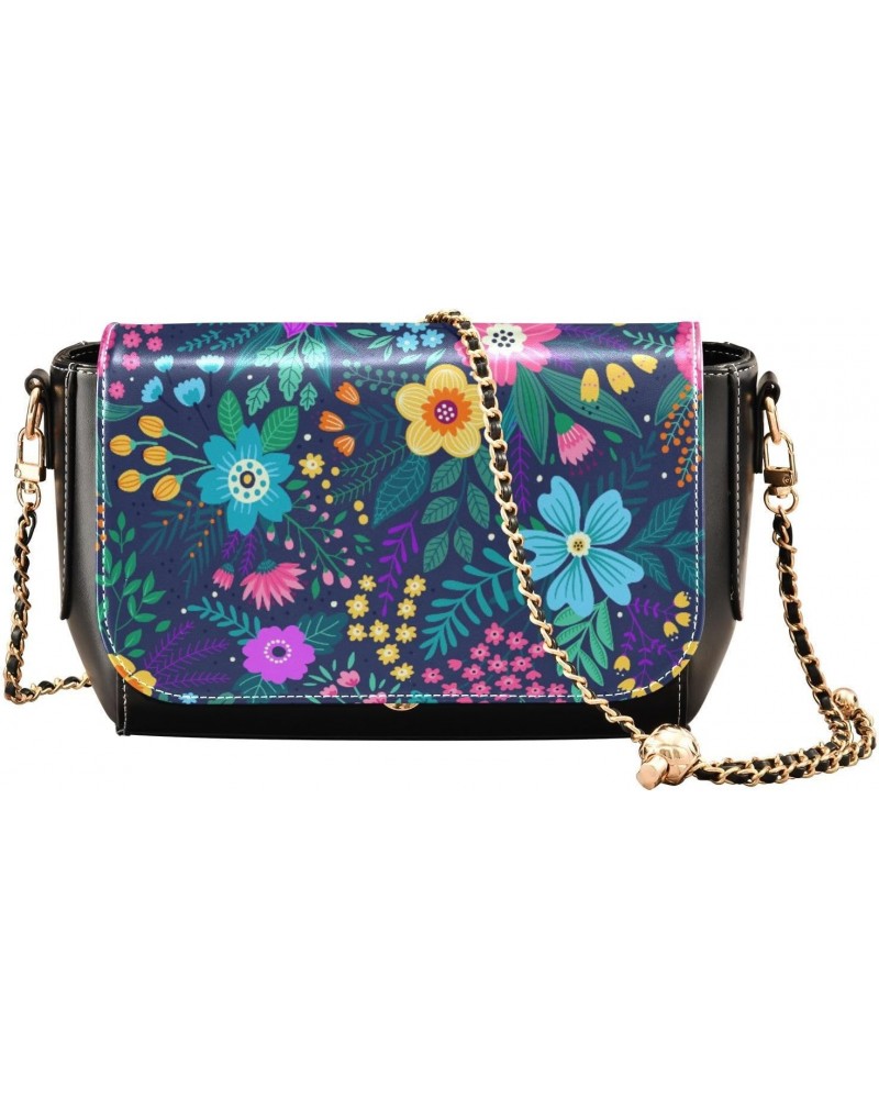 Colorful Flowers Crossbody Bags for Women Retro Cross Body Purse Small PU Leather Shoulder Handbags with Chain Strap $15.05 C...