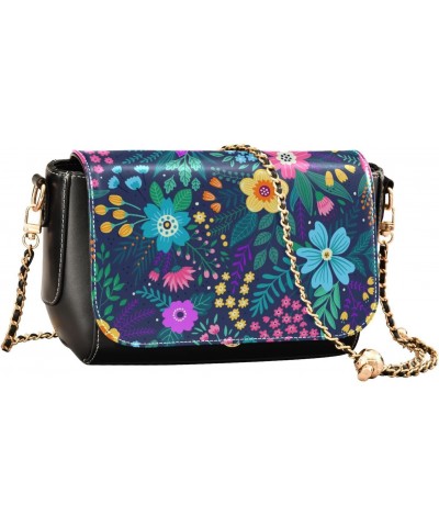 Colorful Flowers Crossbody Bags for Women Retro Cross Body Purse Small PU Leather Shoulder Handbags with Chain Strap $15.05 C...