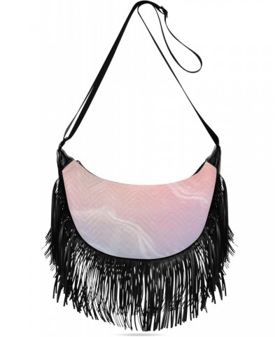 Women's Fringe Crossbody Tassel Purse Pink Wave Texture Hobo Shoulder Bags Crossbody Handbag with Adjustable Shoulder Straps ...