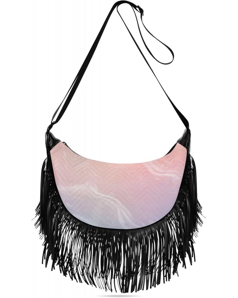 Women's Fringe Crossbody Tassel Purse Pink Wave Texture Hobo Shoulder Bags Crossbody Handbag with Adjustable Shoulder Straps ...