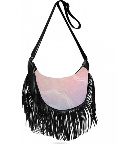 Women's Fringe Crossbody Tassel Purse Pink Wave Texture Hobo Shoulder Bags Crossbody Handbag with Adjustable Shoulder Straps ...