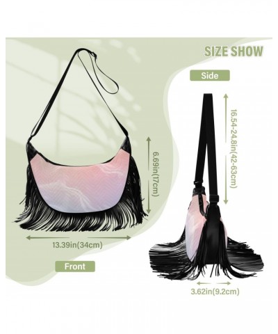 Women's Fringe Crossbody Tassel Purse Pink Wave Texture Hobo Shoulder Bags Crossbody Handbag with Adjustable Shoulder Straps ...