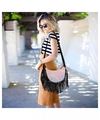 Women's Fringe Crossbody Tassel Purse Pink Wave Texture Hobo Shoulder Bags Crossbody Handbag with Adjustable Shoulder Straps ...