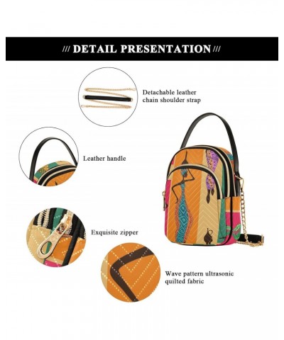 African Women Crossbody Bag for Women Cell Phone Purse Wallet with Removable Chain Shoulder Handbag for Work Phone Passport T...