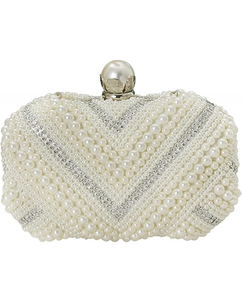 Pearl Cutch Purses for Women Beaded Evening Bag Rhinestone Shoulder Bag Bridal Wedding Purse Beige $20.67 Evening Bags