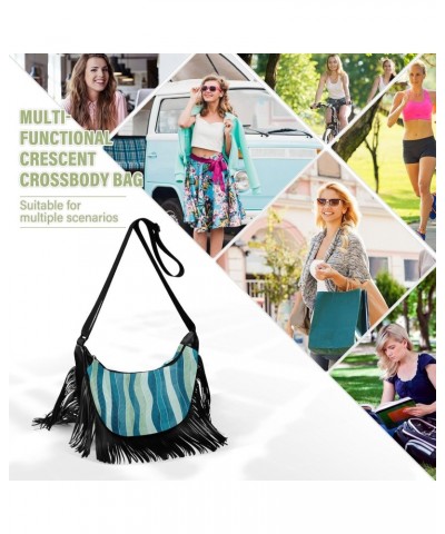 Abstract Grunge Blue Wave Fringe Bag for Women Cross Body Bag Tassel Shoulder Bag Satchel $12.42 Crossbody Bags