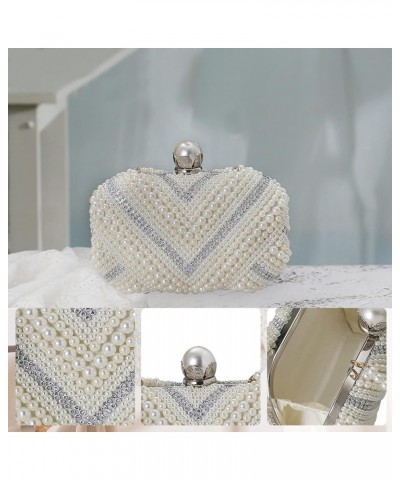 Pearl Cutch Purses for Women Beaded Evening Bag Rhinestone Shoulder Bag Bridal Wedding Purse Beige $20.67 Evening Bags