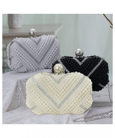 Pearl Cutch Purses for Women Beaded Evening Bag Rhinestone Shoulder Bag Bridal Wedding Purse Beige $20.67 Evening Bags