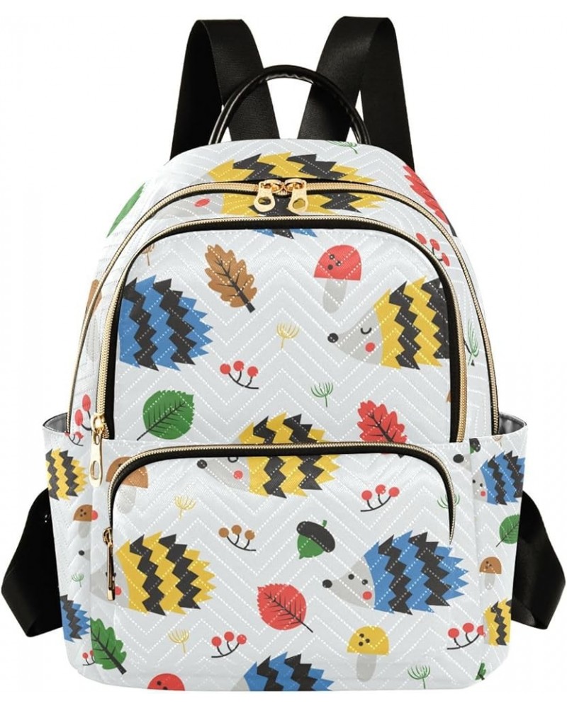 Women Backpack Rainbow Funny Hedgehog Mushroom Leaf Anti-Theft Travel Backpack with Luggage Belt Lightweight Handbag Lady Pur...