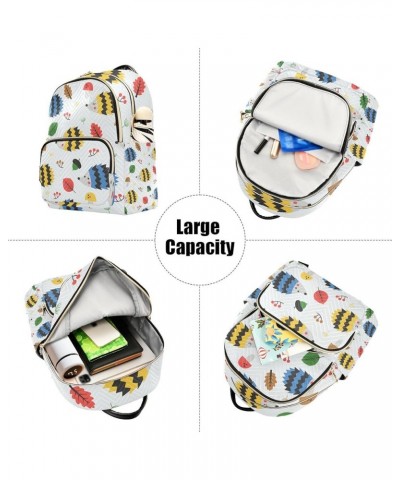 Women Backpack Rainbow Funny Hedgehog Mushroom Leaf Anti-Theft Travel Backpack with Luggage Belt Lightweight Handbag Lady Pur...