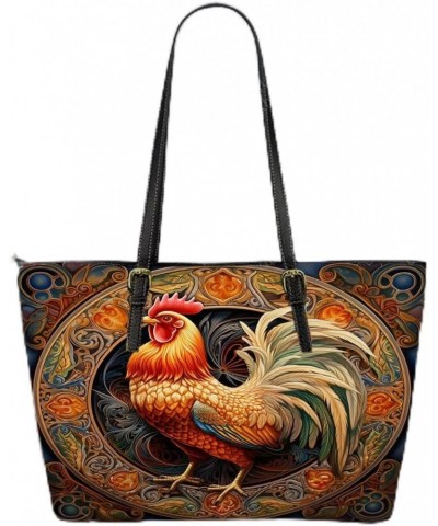 Majestic Celtic Rooster Guardian Illustration Leather Tote Bag 3d $30.32 Totes