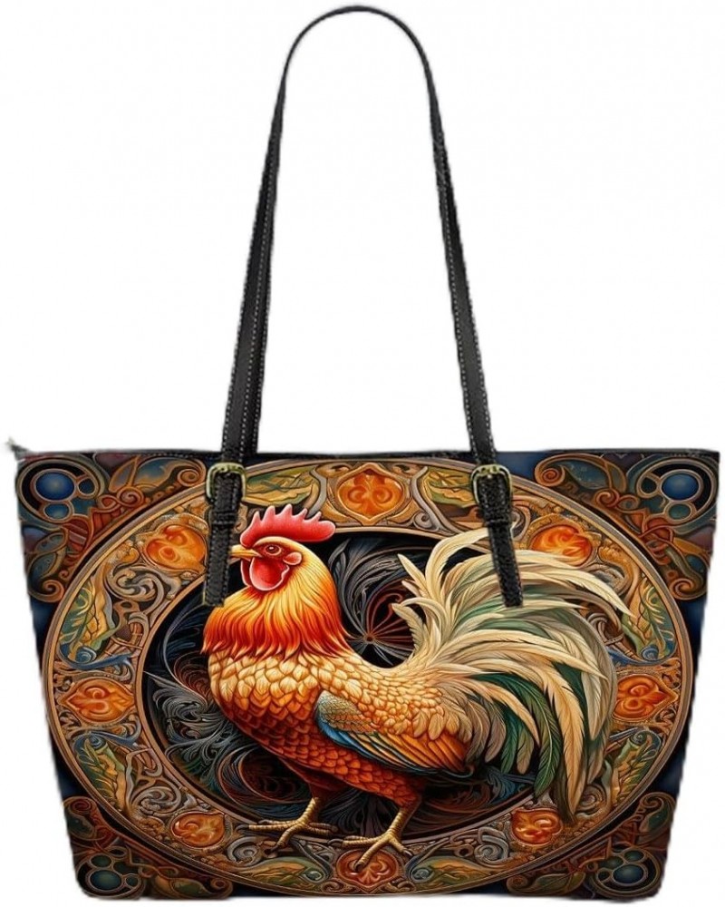 Majestic Celtic Rooster Guardian Illustration Leather Tote Bag 3d $30.32 Totes