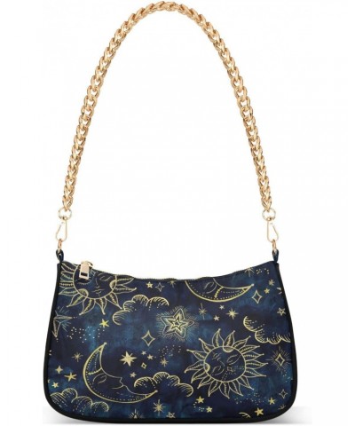 Moon Sun Star Navy Blue Small Chain Shoulder Bag for Women Travel Hobo Tote Handbag Clutch Purse with Zipper $15.29 Totes