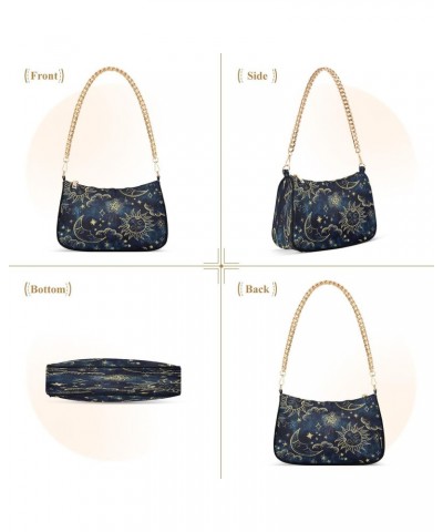 Moon Sun Star Navy Blue Small Chain Shoulder Bag for Women Travel Hobo Tote Handbag Clutch Purse with Zipper $15.29 Totes