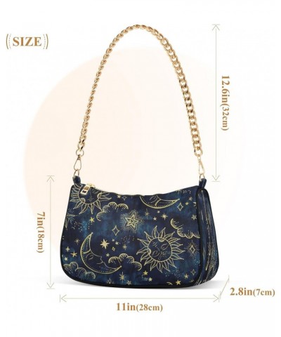 Moon Sun Star Navy Blue Small Chain Shoulder Bag for Women Travel Hobo Tote Handbag Clutch Purse with Zipper $15.29 Totes