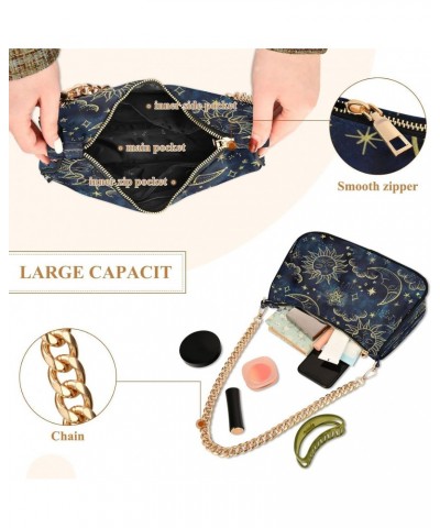 Moon Sun Star Navy Blue Small Chain Shoulder Bag for Women Travel Hobo Tote Handbag Clutch Purse with Zipper $15.29 Totes