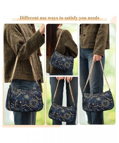 Moon Sun Star Navy Blue Small Chain Shoulder Bag for Women Travel Hobo Tote Handbag Clutch Purse with Zipper $15.29 Totes