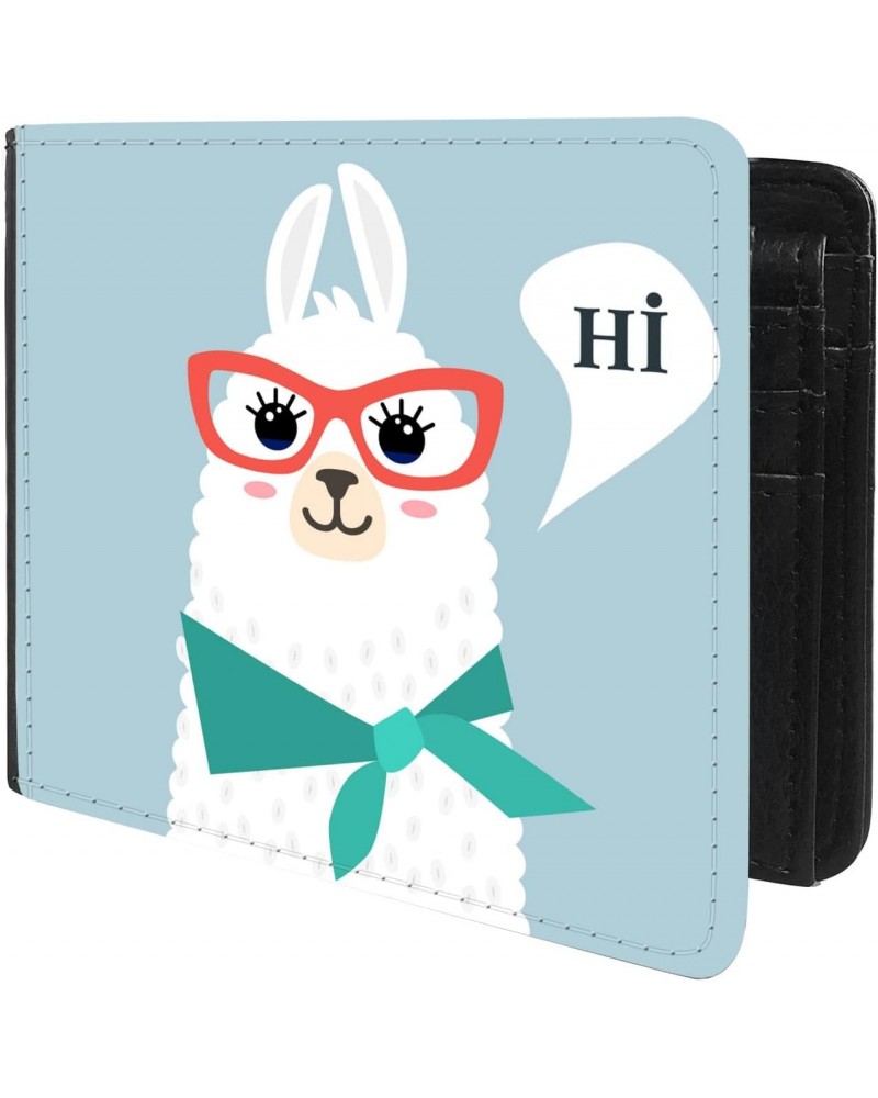 Unique Desige Pattern - Funny Llama Saying Hi, Slim Front Pocket Wallet Billfold RFID Blocking $11.05 Wallets