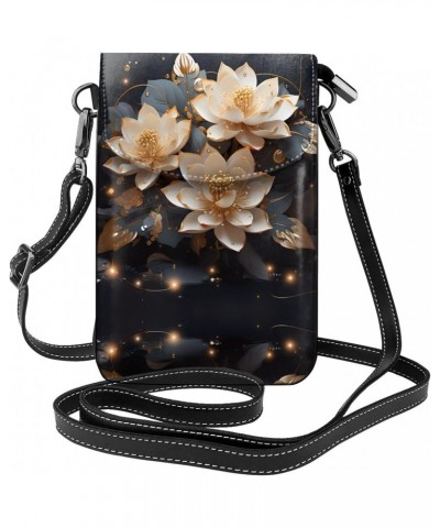 women leather Cell Phone Purse Bohemian Golden Lotus pattern Soft, durable and waterproof PU leather Convenient for daily use...