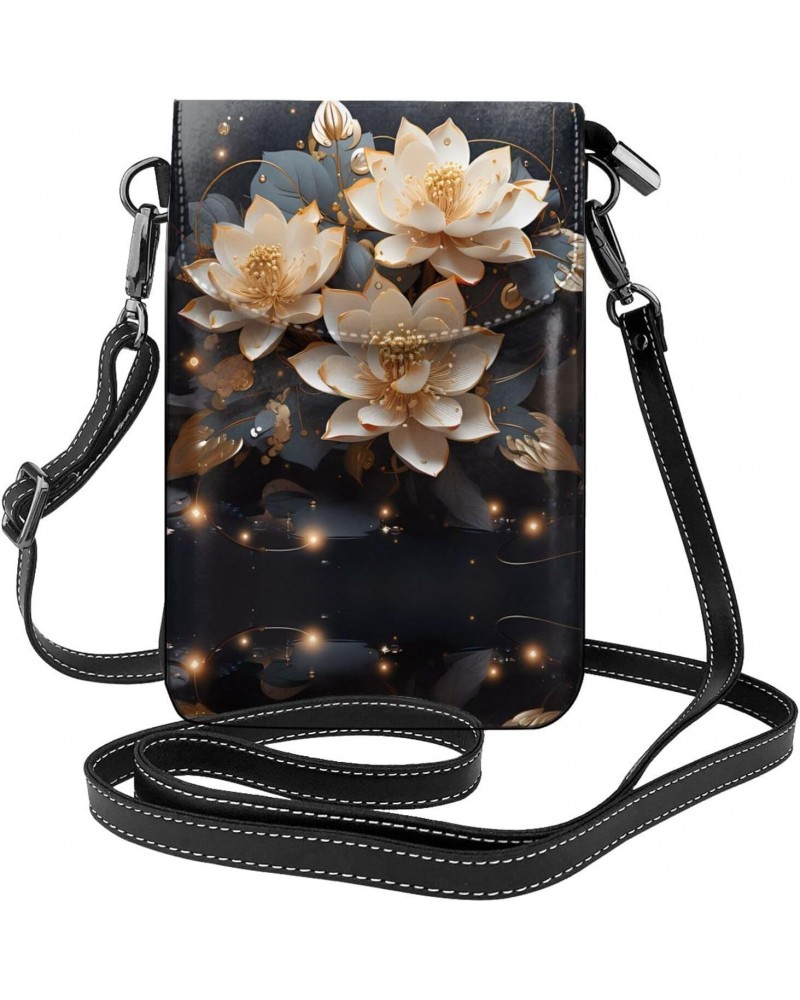 women leather Cell Phone Purse Bohemian Golden Lotus pattern Soft, durable and waterproof PU leather Convenient for daily use...