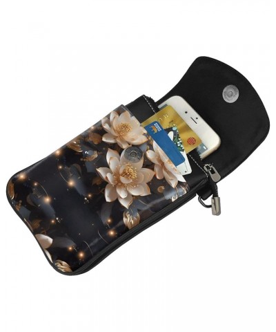 women leather Cell Phone Purse Bohemian Golden Lotus pattern Soft, durable and waterproof PU leather Convenient for daily use...