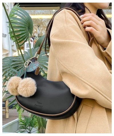 Crescent Shoulder Bag for Women, Y2K Cute Clutch Purse Vegan Leather Soft Handbag Black $19.94 Totes