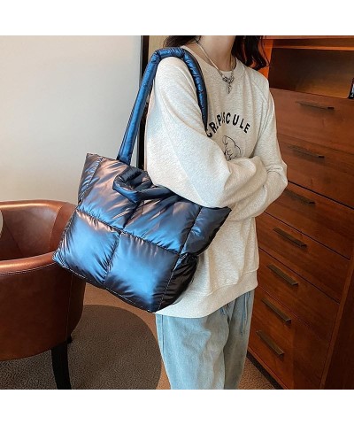 Puffy tote bag Large Puffer Bag for Women Quilted Tote Purses Satchel Handbag Lightweight Padding Shoulder Bag Blue $14.49 Totes