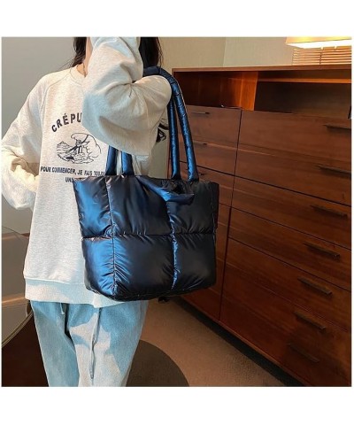 Puffy tote bag Large Puffer Bag for Women Quilted Tote Purses Satchel Handbag Lightweight Padding Shoulder Bag Blue $14.49 Totes