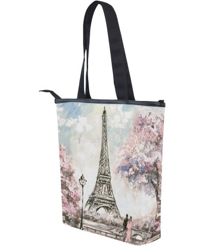 Tote Canvas Shoulder Bag Eiffel Tower Paris Oil Painting Womens Handbag $13.91 Shoulder Bags