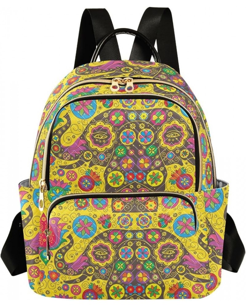 Mandala Colorful Elephants Mini Backpack Purse for Women, Ethnic Flower Travel Backpack Fashion Backpack Handbag Shoulder Bag...