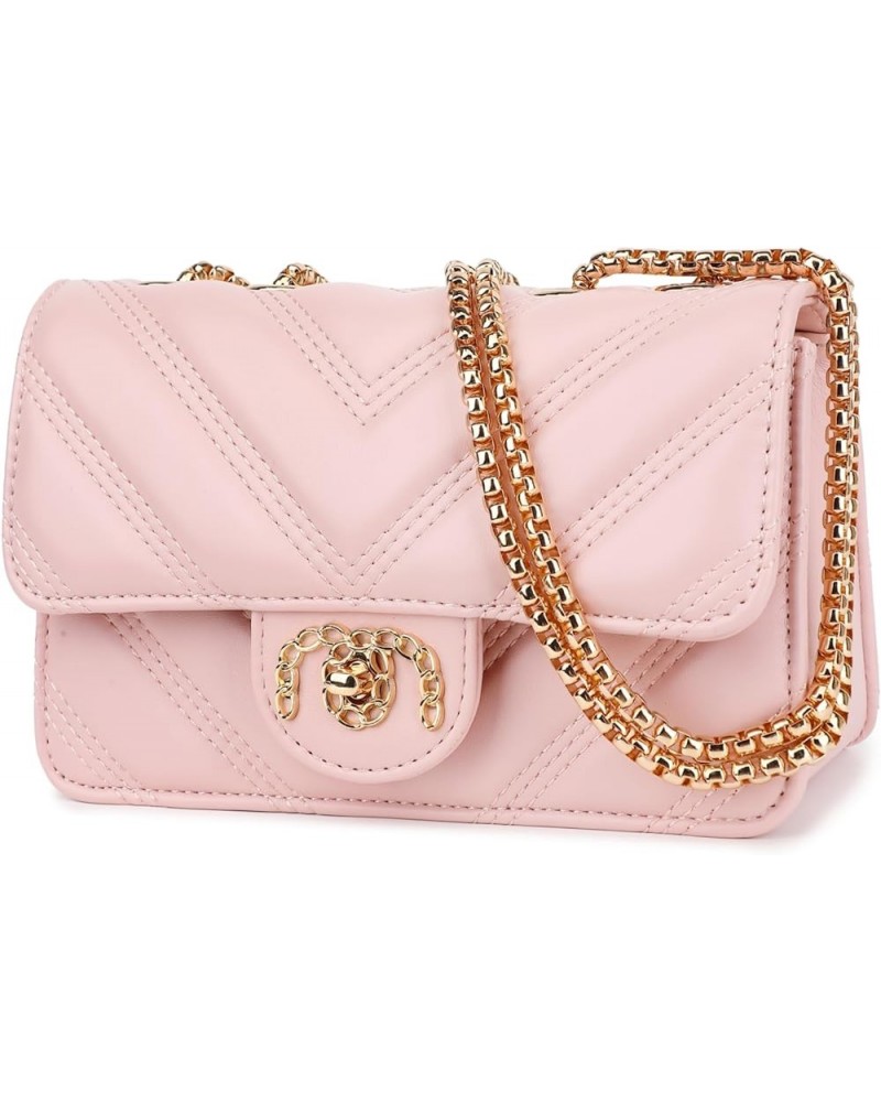 Crossbody Bags for Women, Quilted Shoulder Bag Purse, Gold Chain Crossbody Bag Purses for Women, H2117 Pink C $15.80 Crossbod...