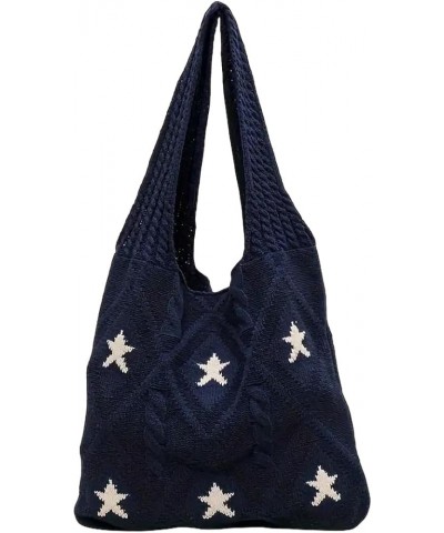 Women's Crochet Tote Bag of Shoulder Bag Exquisite Large Capacity Star Print Handbag Gifts Blue $13.05 Shoulder Bags