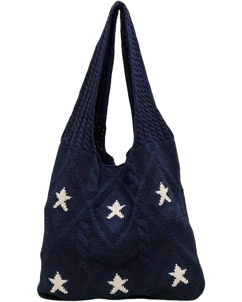 Women's Crochet Tote Bag of Shoulder Bag Exquisite Large Capacity Star Print Handbag Gifts Blue $13.05 Shoulder Bags