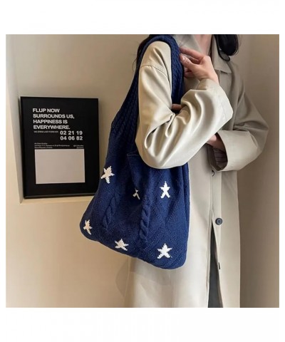 Women's Crochet Tote Bag of Shoulder Bag Exquisite Large Capacity Star Print Handbag Gifts Blue $13.05 Shoulder Bags