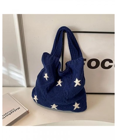 Women's Crochet Tote Bag of Shoulder Bag Exquisite Large Capacity Star Print Handbag Gifts Blue $13.05 Shoulder Bags