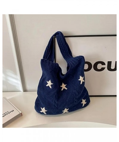 Women's Crochet Tote Bag of Shoulder Bag Exquisite Large Capacity Star Print Handbag Gifts Blue $13.05 Shoulder Bags