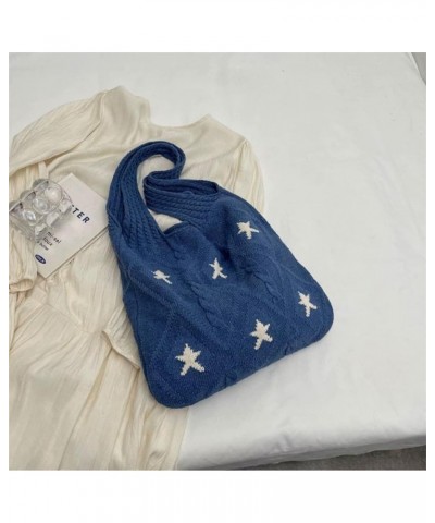 Women's Crochet Tote Bag of Shoulder Bag Exquisite Large Capacity Star Print Handbag Gifts Blue $13.05 Shoulder Bags