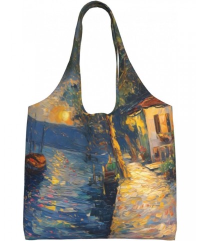 Rustic Oil Painting One-Shoulder Commuting Canvas Bag,Fashionable And Lightweight,Extra Large Capacity,Easy To Store,Soft And...