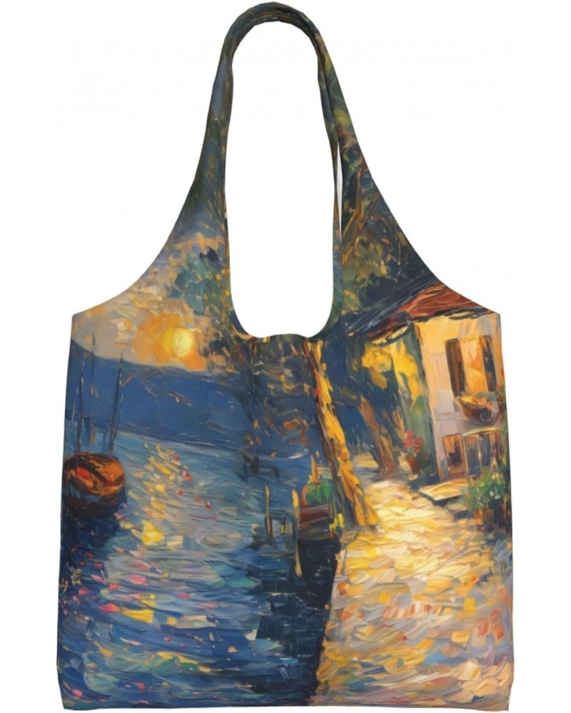 Rustic Oil Painting One-Shoulder Commuting Canvas Bag,Fashionable And Lightweight,Extra Large Capacity,Easy To Store,Soft And...