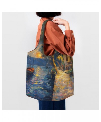 Rustic Oil Painting One-Shoulder Commuting Canvas Bag,Fashionable And Lightweight,Extra Large Capacity,Easy To Store,Soft And...