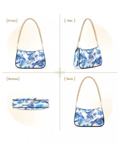 Watercolor Whales Shoulder Bag for Women Fabric Crescent Handbag with Zipper Chain Clutch Purses for Teen Girls Travel Party ...