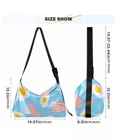 Bacon Fried Eggs Hobo Shoulder Bag for Women Men PU Leather Crossbody Bag Slouchy Tote Handbags for Traveling Shopping Workin...