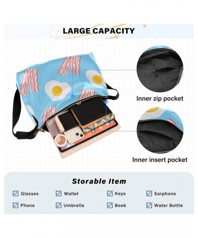 Bacon Fried Eggs Hobo Shoulder Bag for Women Men PU Leather Crossbody Bag Slouchy Tote Handbags for Traveling Shopping Workin...