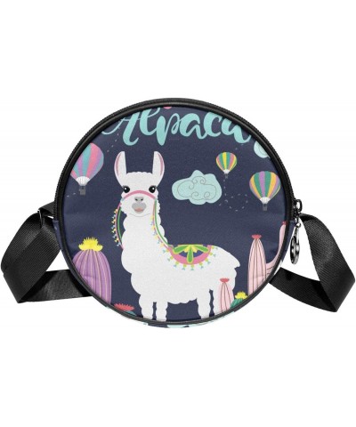 Cute Animal Alpaca Cactus Crossbody Bag for Women Teen Girls Round Canvas Shoulder Bag Purse Tote Handbag Bag $9.66 Totes