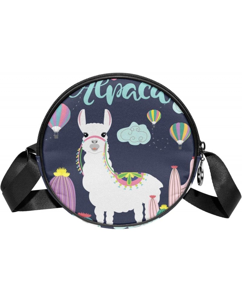 Cute Animal Alpaca Cactus Crossbody Bag for Women Teen Girls Round Canvas Shoulder Bag Purse Tote Handbag Bag $9.66 Totes