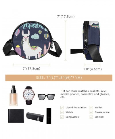 Cute Animal Alpaca Cactus Crossbody Bag for Women Teen Girls Round Canvas Shoulder Bag Purse Tote Handbag Bag $9.66 Totes